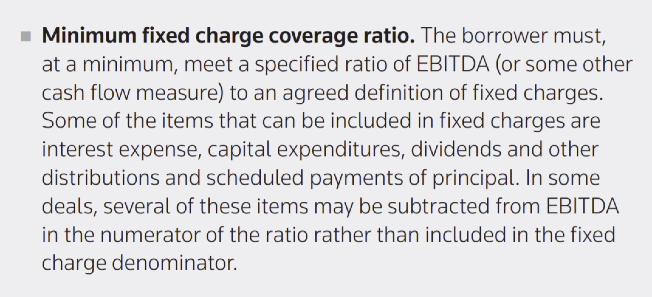 Minimum Fixed Charge Coverage Ratio (FCCR)